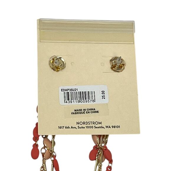 Open Edit Coral & Blush Beaded Chain Drop Chandelier Earrings NWT - Picture 3 of 3